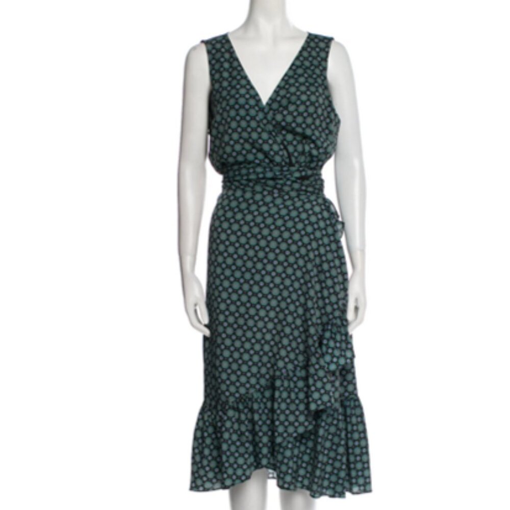 Tory Burch Medallion Print Ruffle Wrap Midi Length Dress